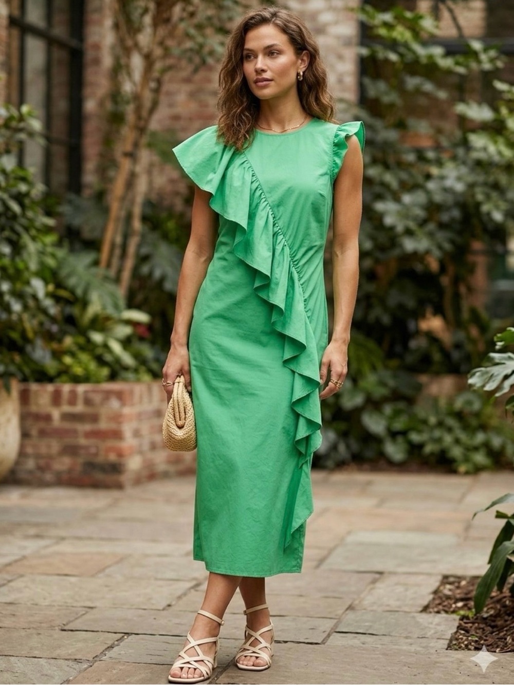 Green Ruffle Maxi Dress Small